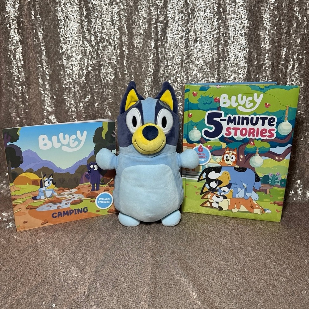 Bluey Bundle: 10" Hugmees Squishmallow Plush & 2 Storybooks Lot